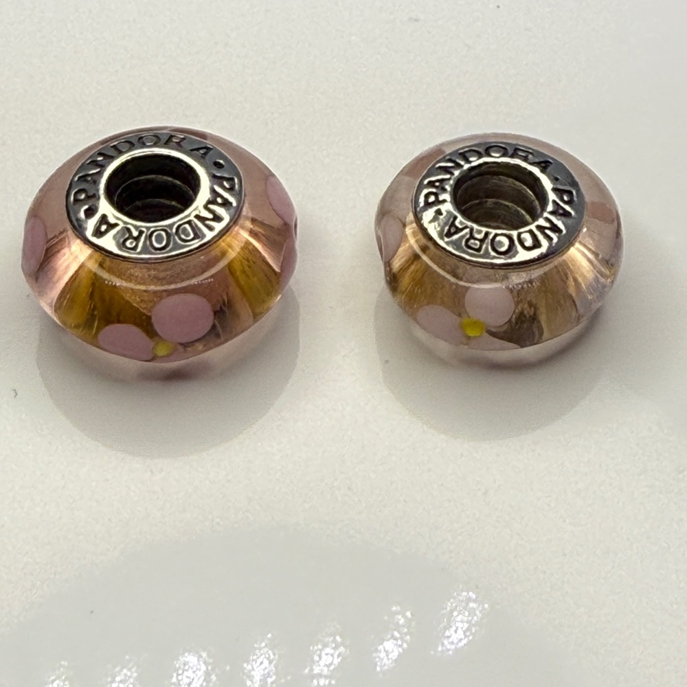 Retired Pandora Pink Flower Murano Glass Charm Bundle 790616 – Sterling Silver